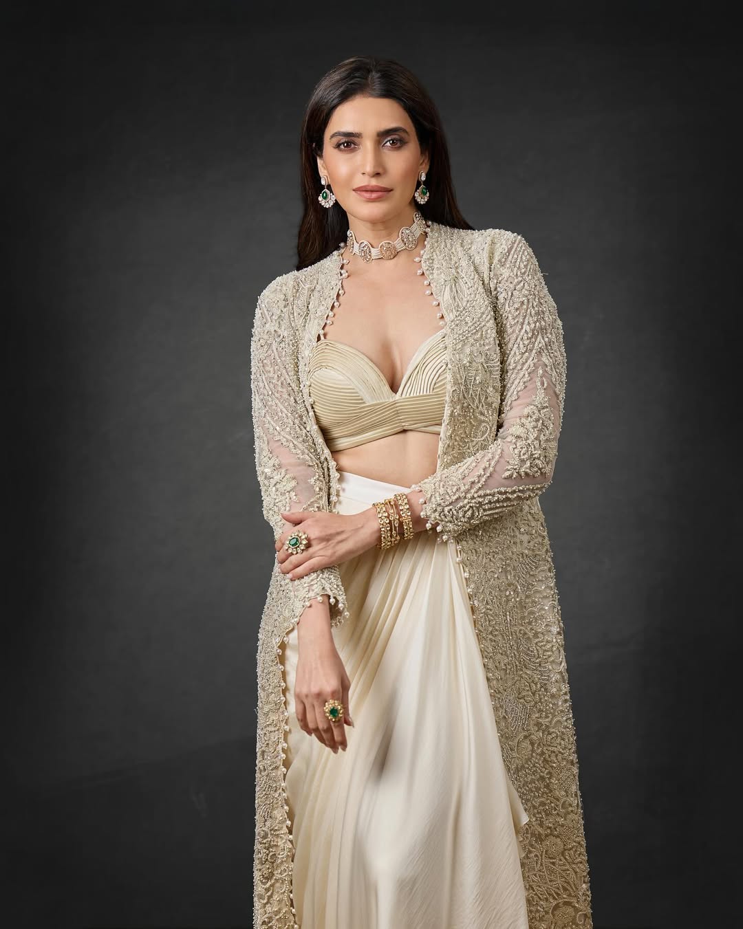 Karishma Tanna's Regal Pose In An Ivory Outfit