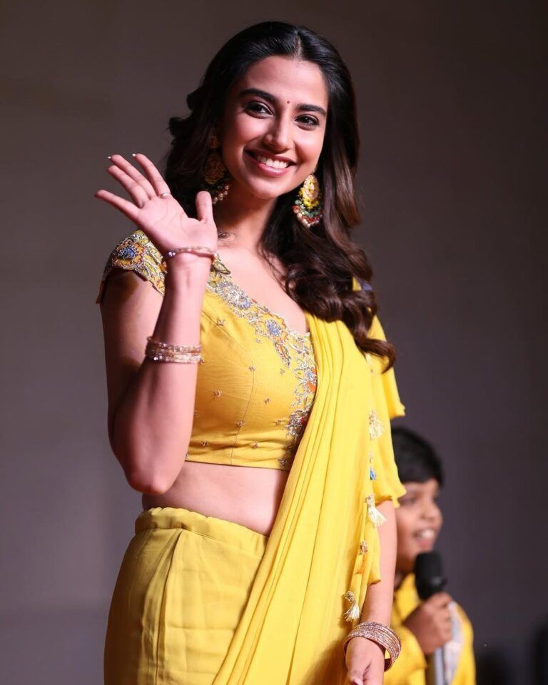 Meenakshi Chaudhary Bright Ethnic Yellow Outfit