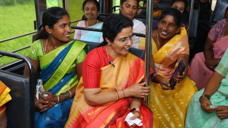 Nara Bhuwaneshwari travelling in free AP bus
