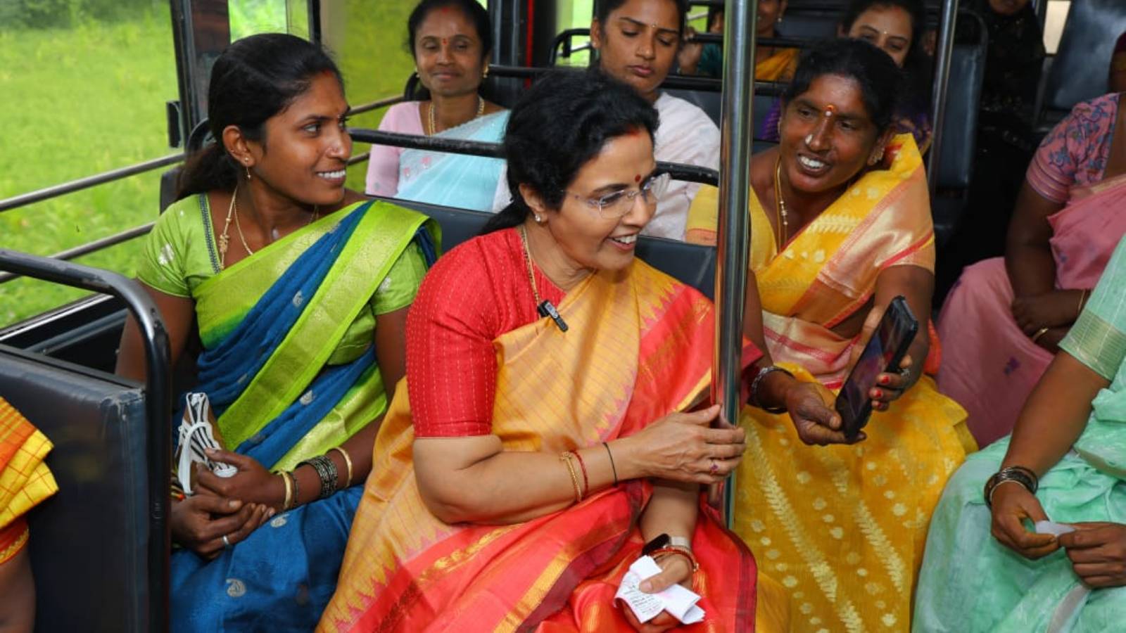 Nara Bhuwaneshwari travelling in free AP bus