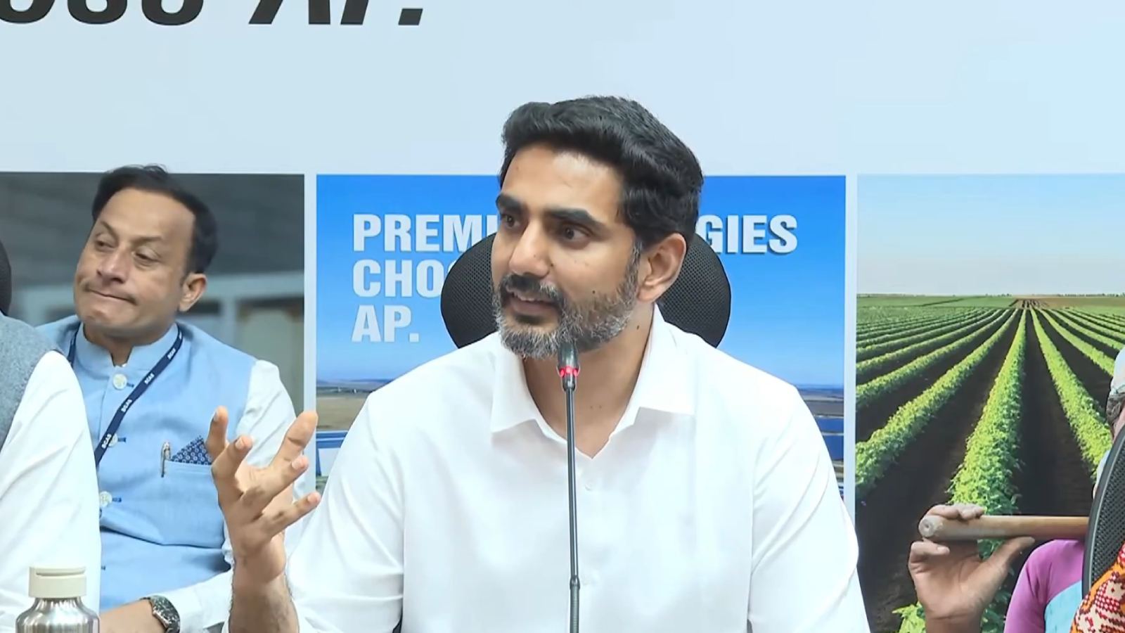 Nara Lokesh announcing ReNew company’s ₹82,000 crore investment in Andhra Pradesh