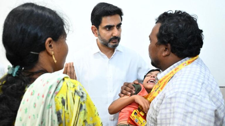 Nara Lokesh interacts with citizens at Praja Darbar