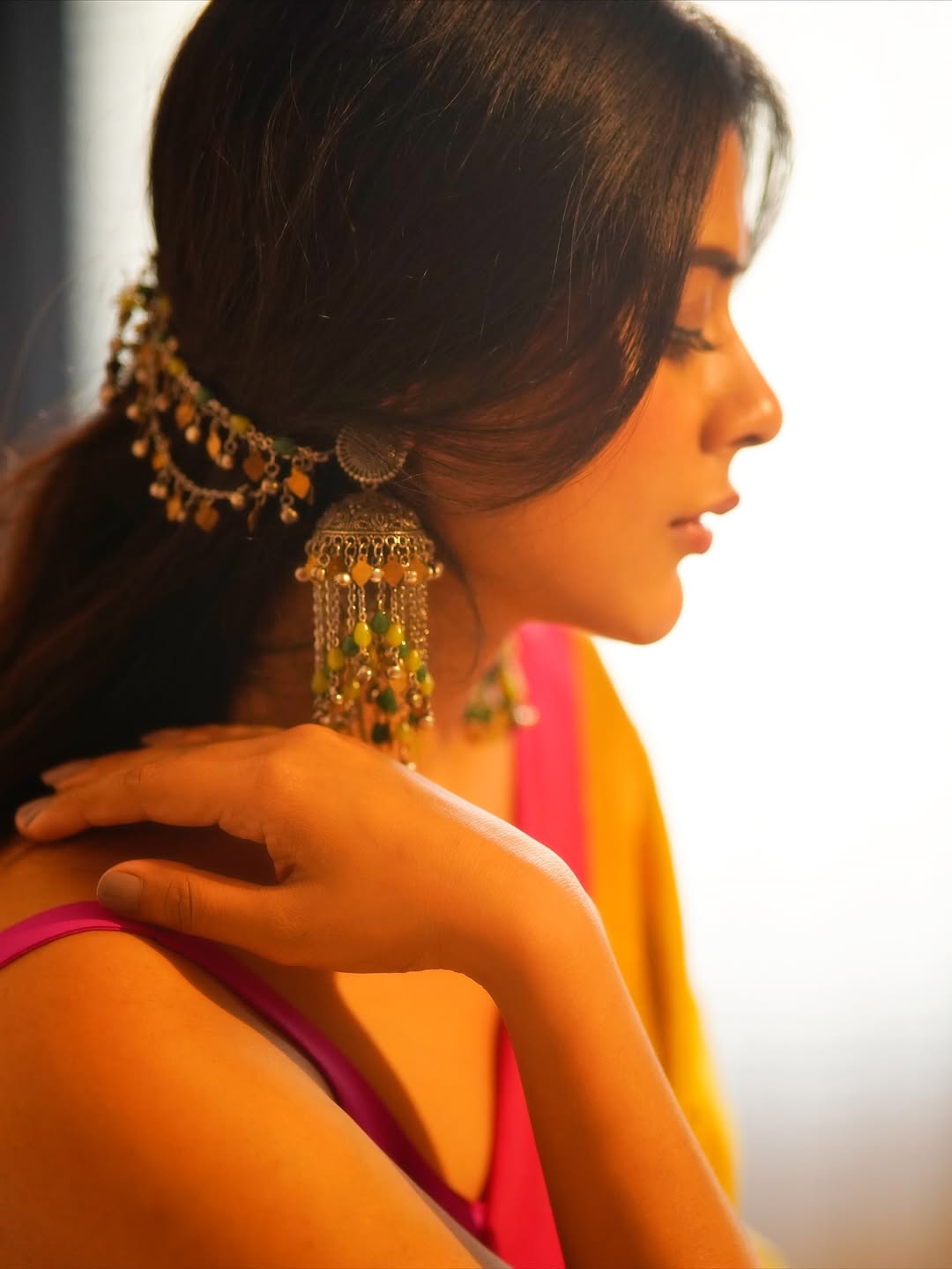 Nidhi Dudhraj's Yellow And Pink Saree Drape