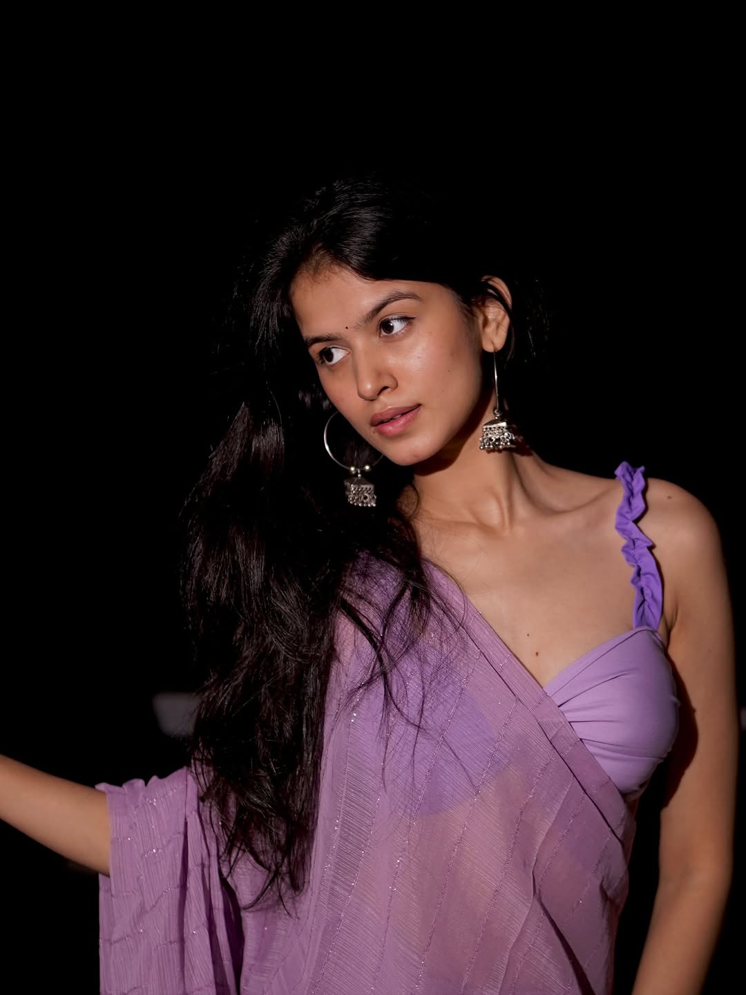 Niki Lalwani Poses In A Lilac Saree & Bralette