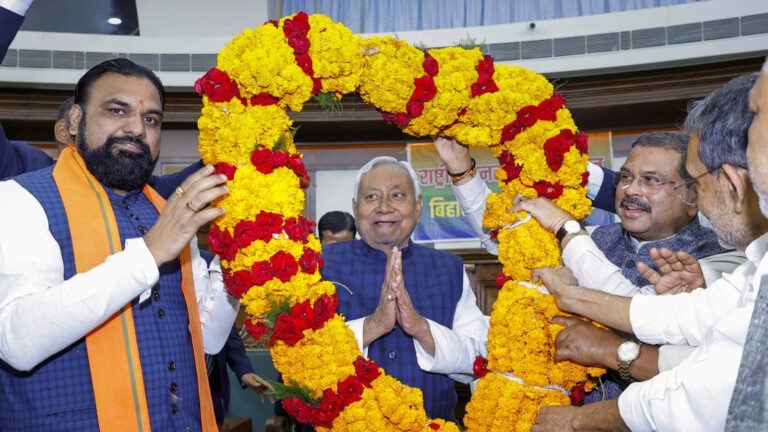 Nitish Kumar taking oath as Bihar Chief Minister after NDA victory