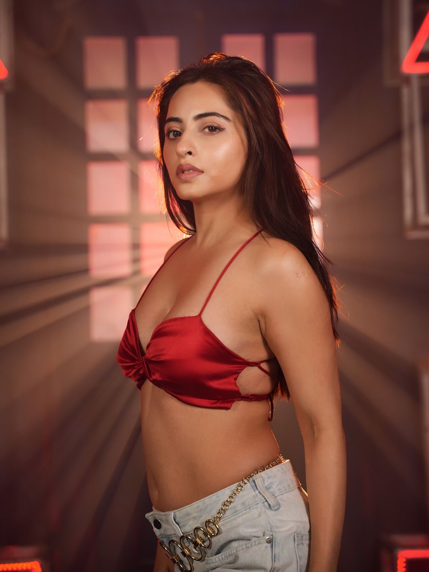 Niyati Fatnani Fierce Red Bralette Dance Pose Style