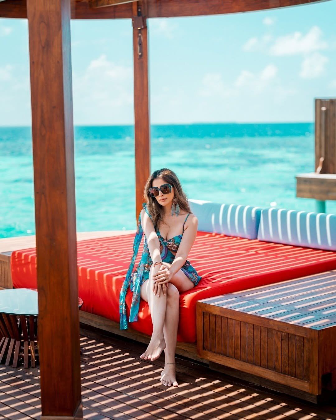 Raai Laxmi's Bold Pose In A Blue Bikini Top