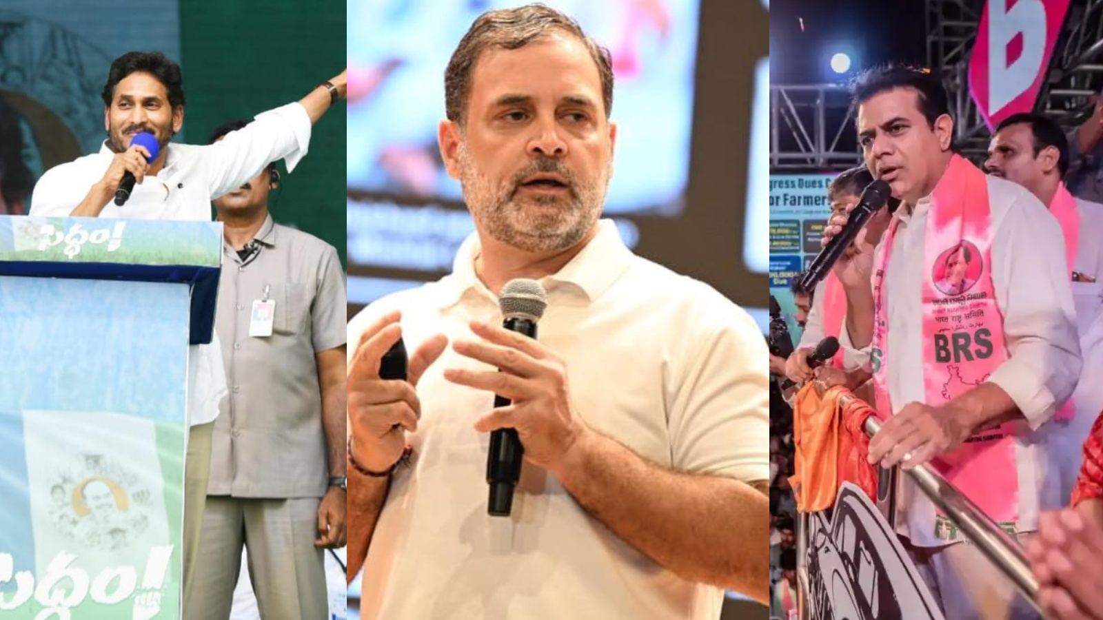 Rahul Gandhi, Jagan Mohan Reddy, and KTR face political challenges ahead of elections