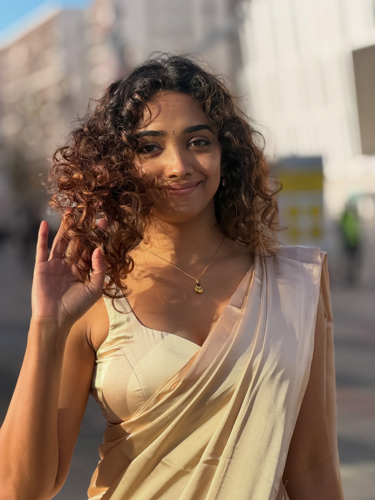 Saanve Megghana Golden Drape Look