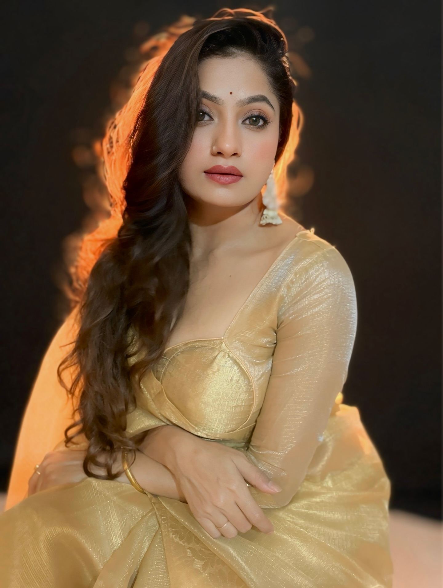 Sanam Joshi Classy Expression In Gold Outfit