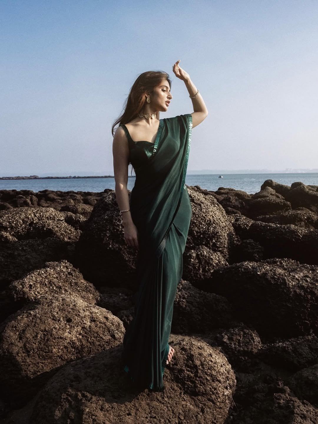 Sreeleela Flaunts Curves In A Green Saree Look