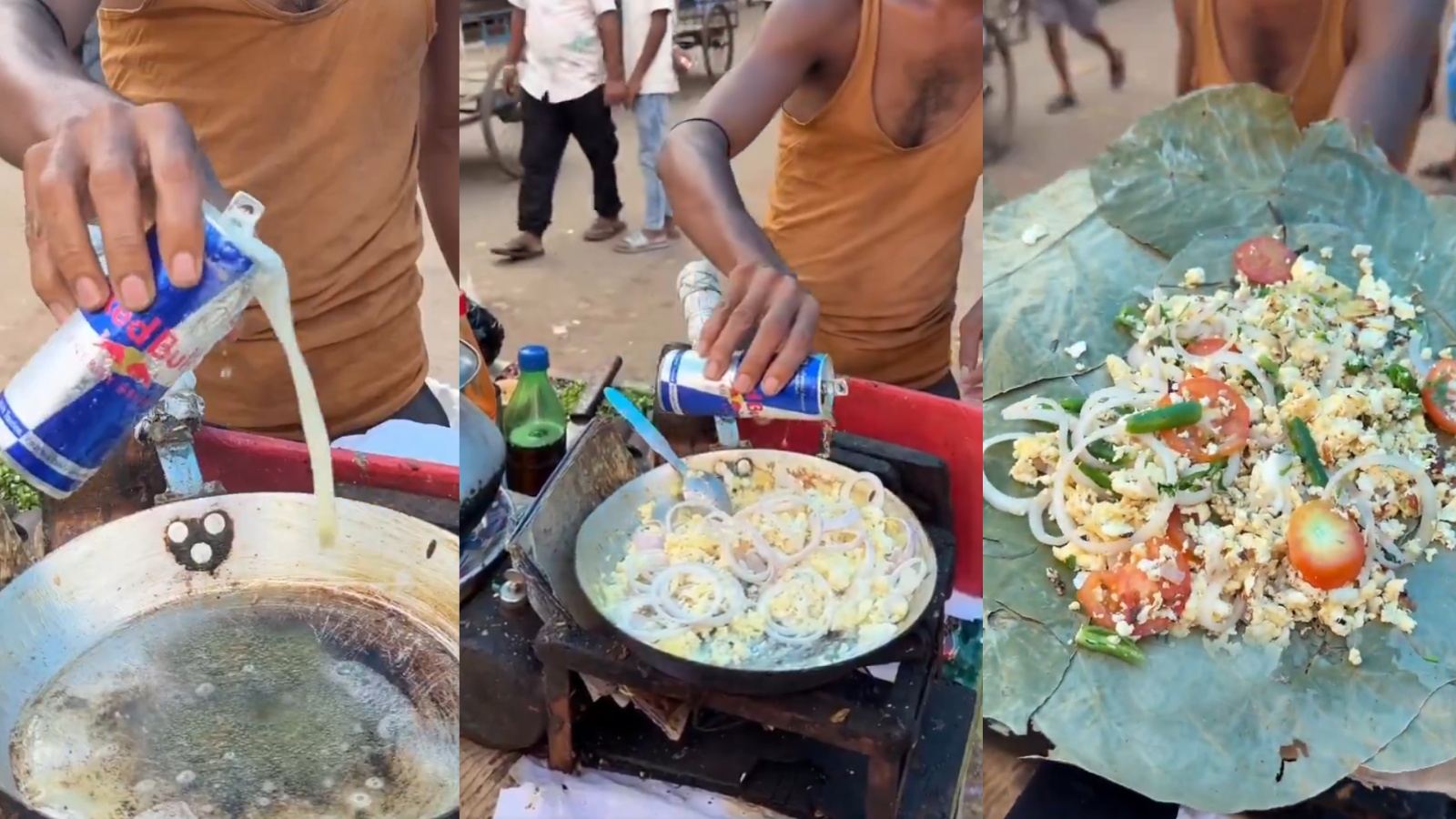Street vendor making Red Bull pakodas