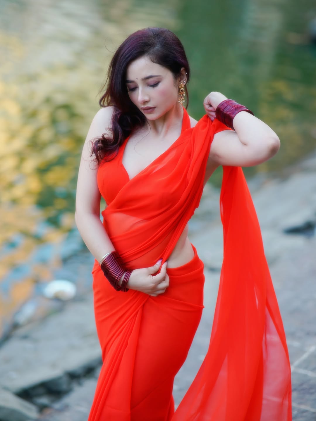 Amrita Mishra Elegant Look In Red Ethnic Wear