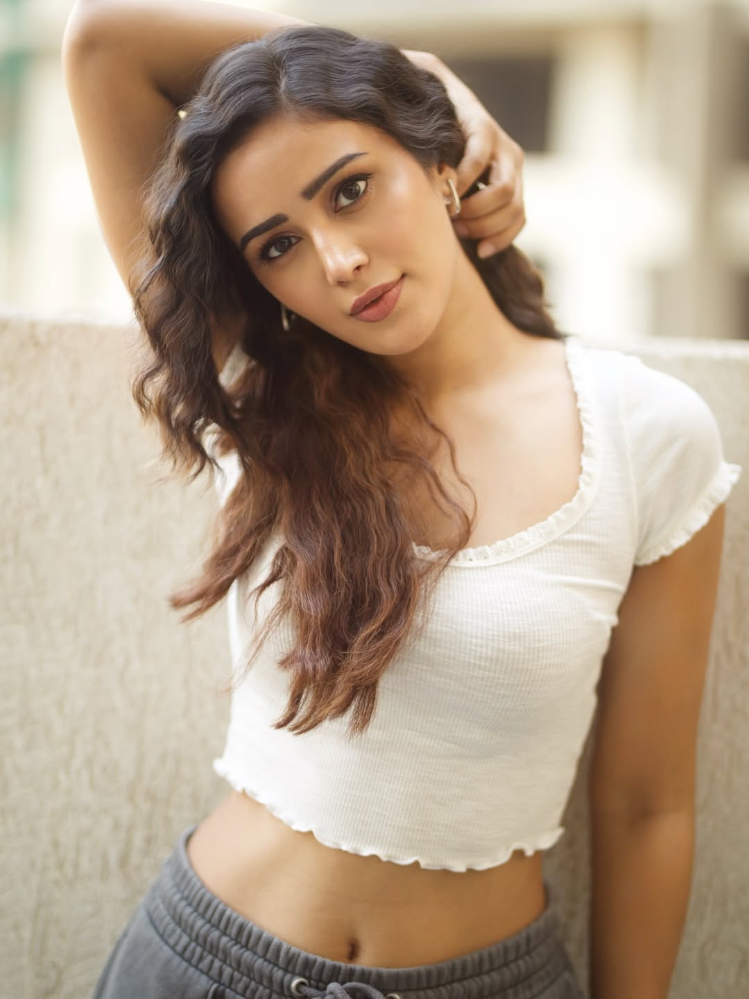 Anaira Gupta Hands In Hair Pose In Casual Wear