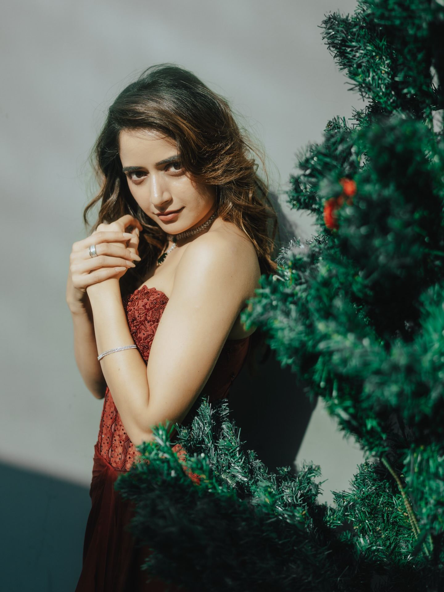 Ashika Ranganath Classy Red Gown Photo Collection