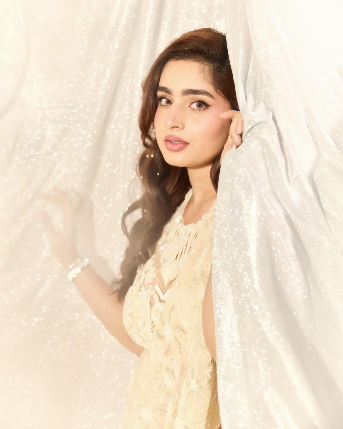 Ayesha Khan Chic Expression In Champagne Saree