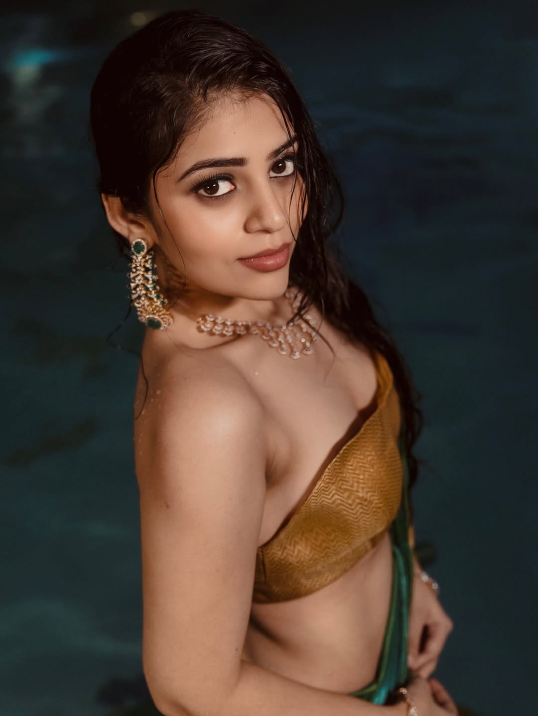 Bandhavi Sridhar Hot Look In Gold Blouse Close Up