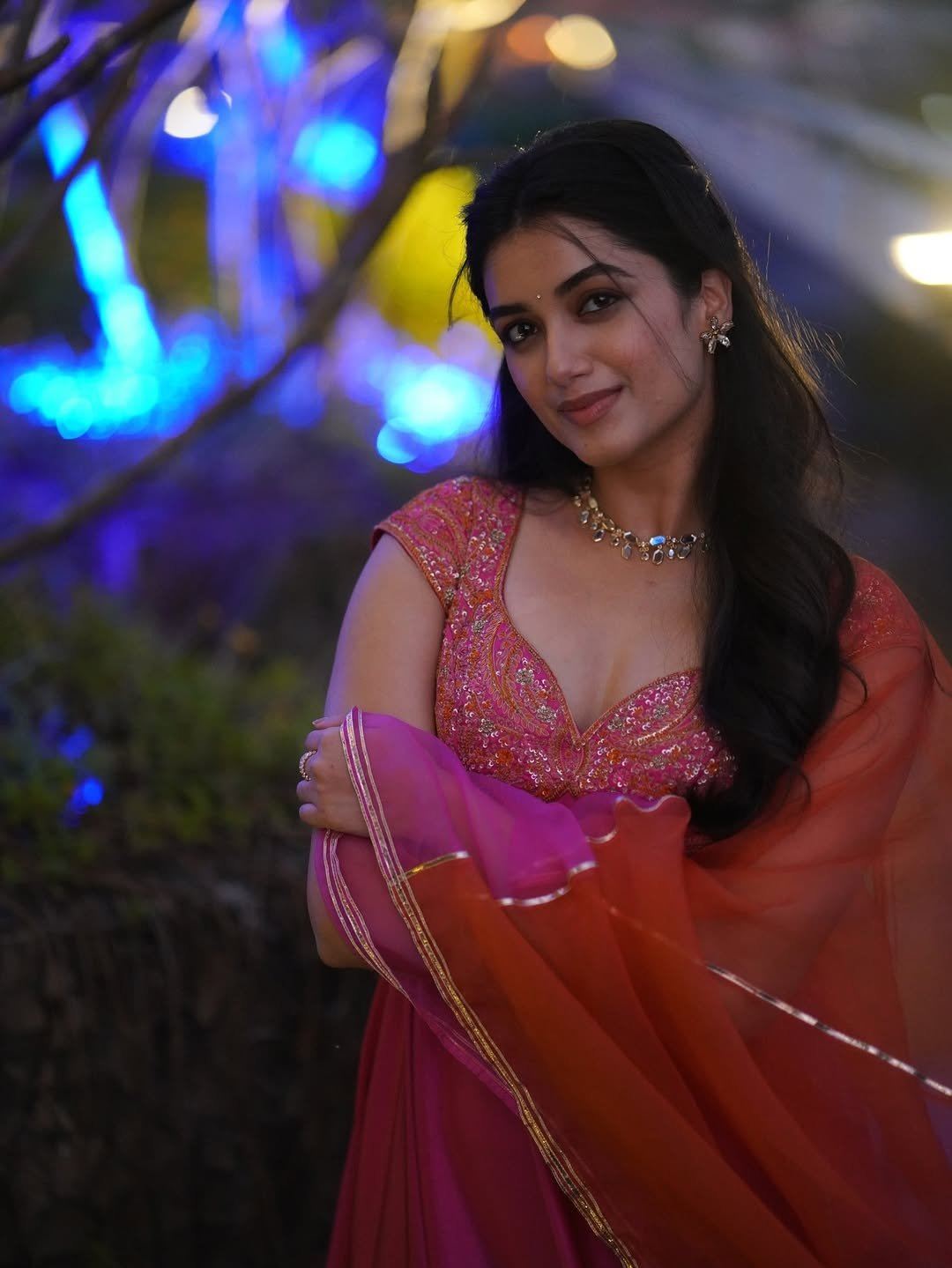 Bhagyashree Borse Smiling In Hot Pink Desi Look
