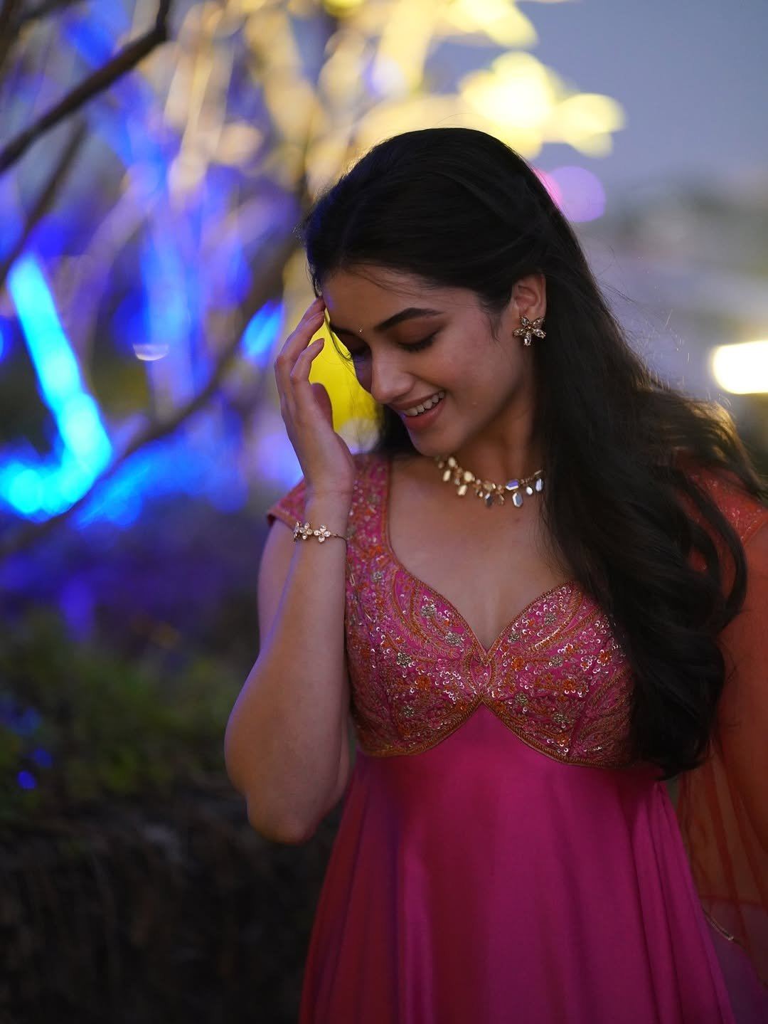 Bhagyashree Borse Close Up Portrait In Pink Top