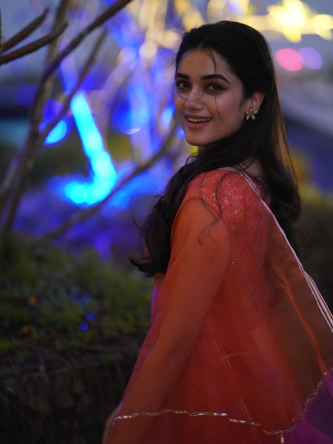 Bhagyashree Borse Elegant Pose In Orange Outfit