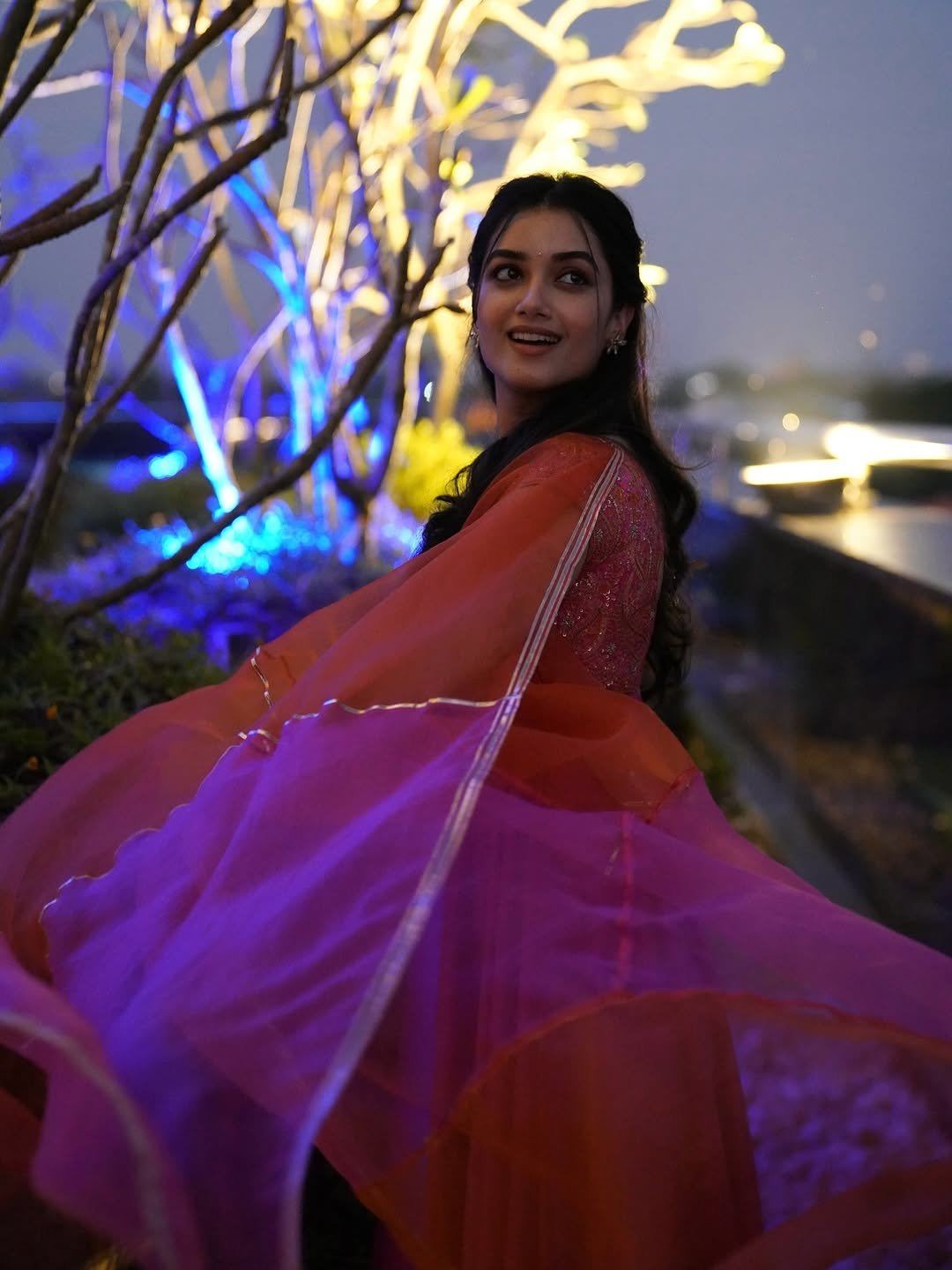 Bhagyashree Borse Twirling Dupatta In Night Pic