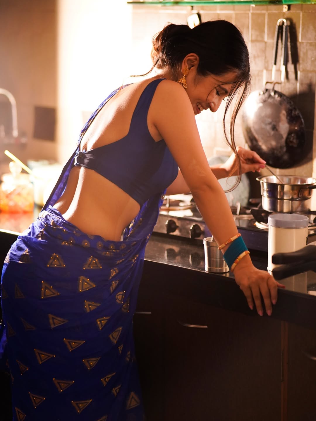 Binita Budathoki Backless Blouse Saree Pic