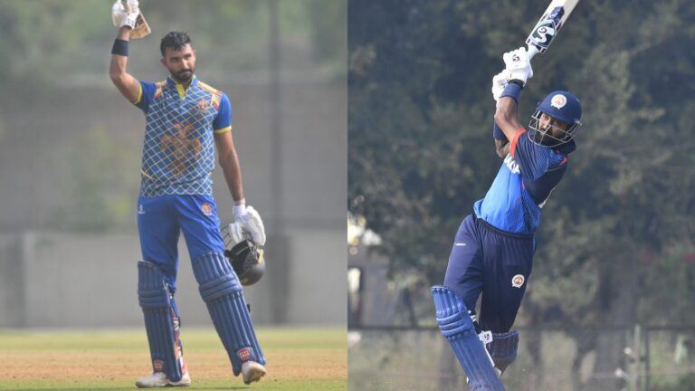 Devdutt Padikkal and Krunal Pandya celebrating centuries