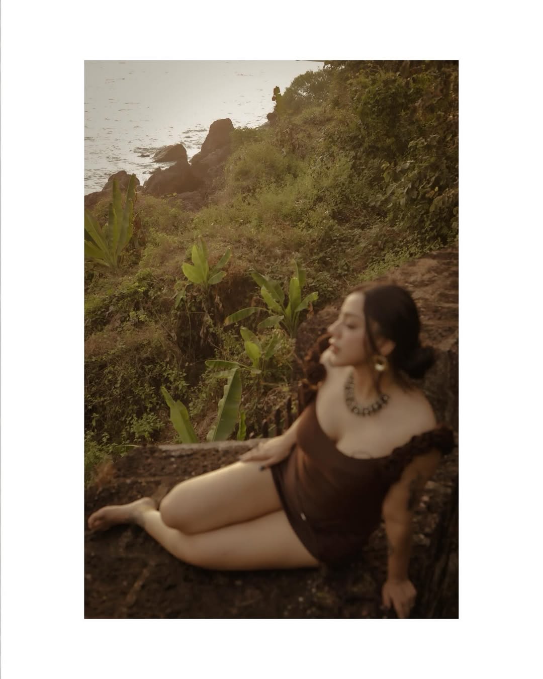 Deviyani Sharma Sizzling Sit Down Pose On Rocks