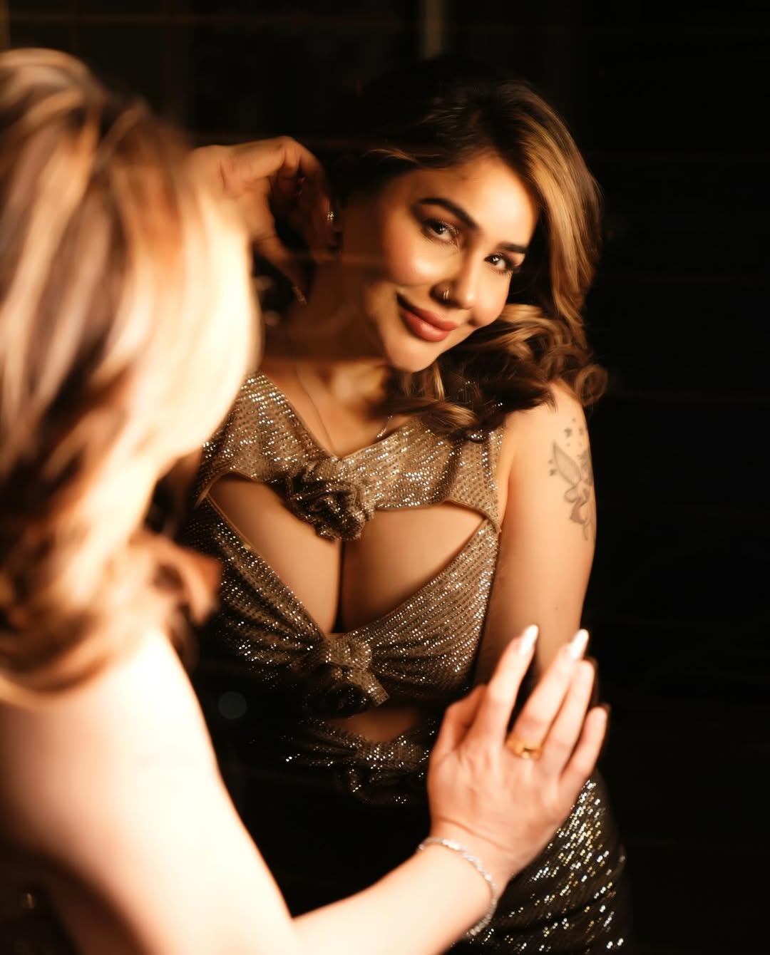 Kangna Sharma Smiling Pose In Shimmery Mini Dress