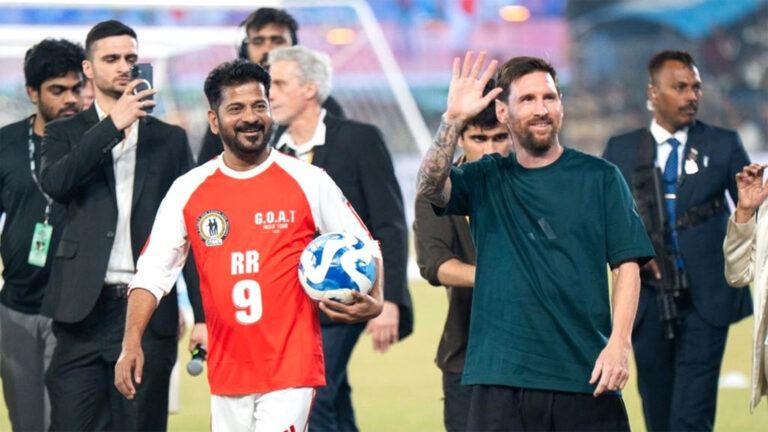 Lionel Messi with Revanth Reddy in Hyderabad