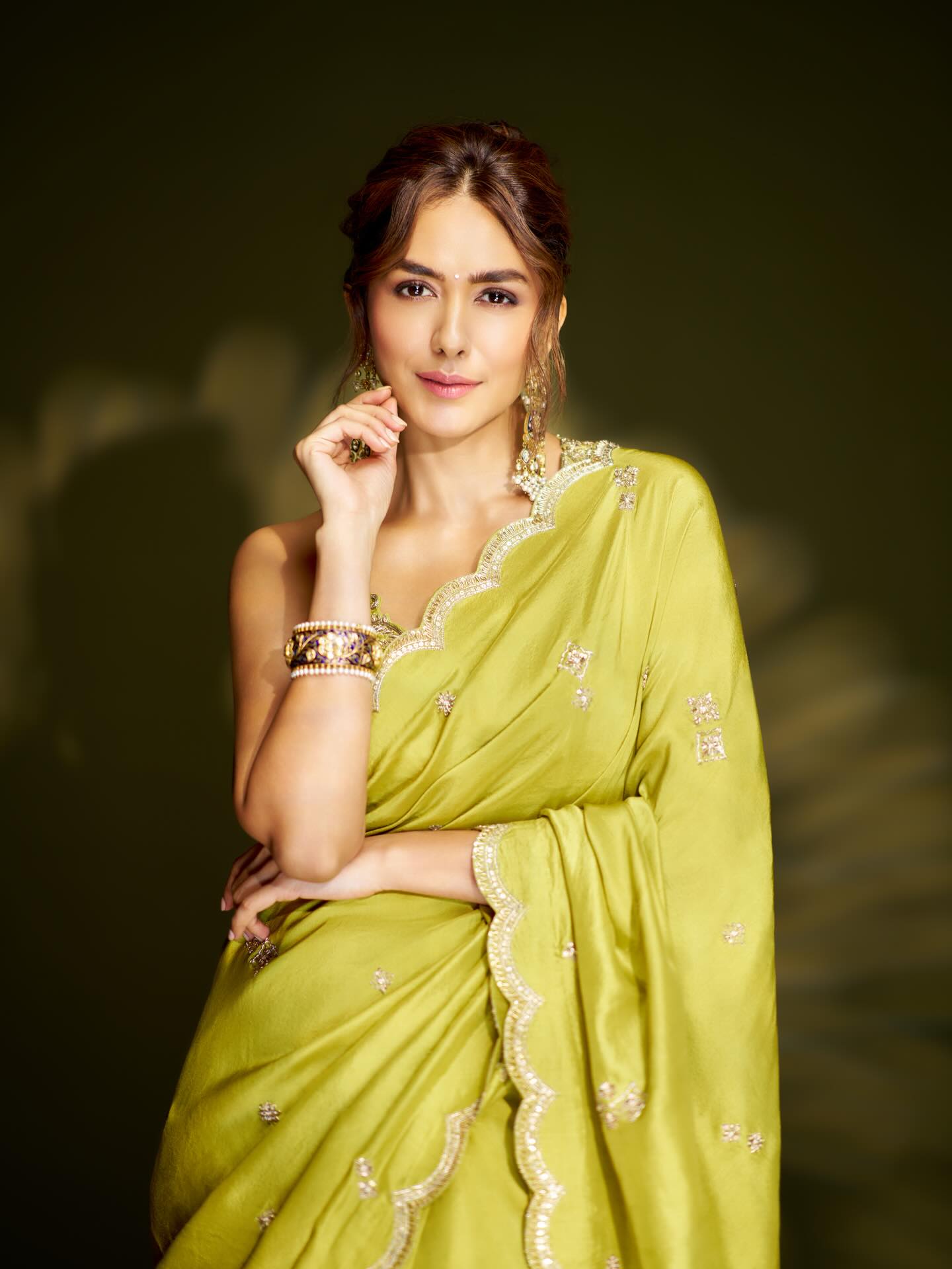 Mrunal Thakur Looks Away In A Candid Saree Pose