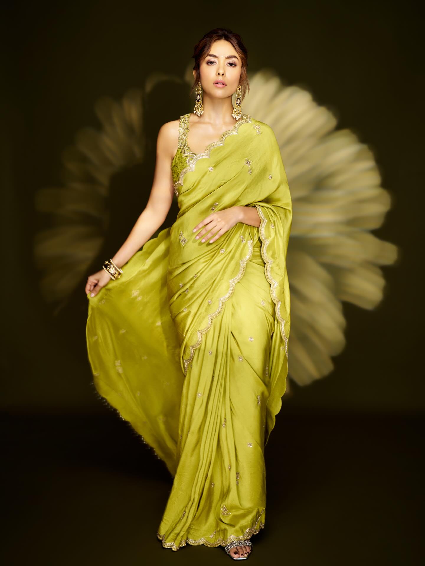 The Lime Green Saree With Intricate Embroidery