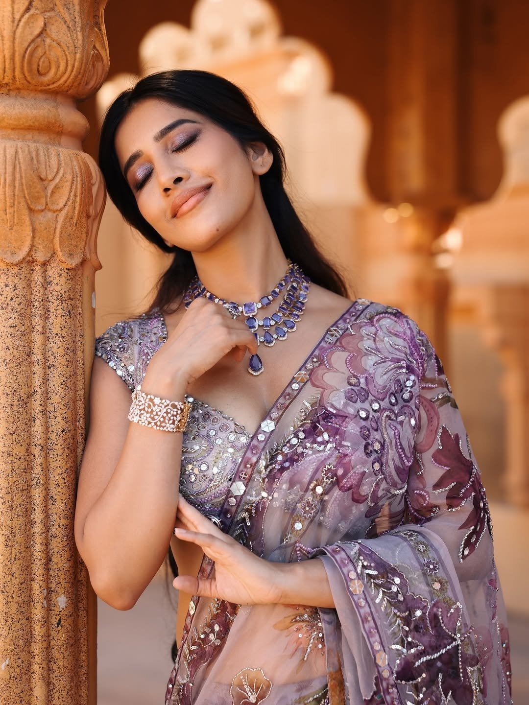 The Sheer Floral Saree With Sequin Borders