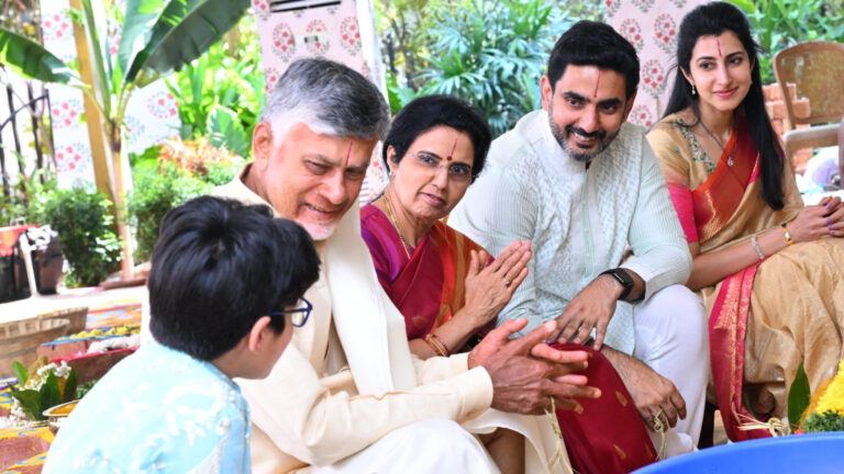 Nara Lokesh smiling as he reacts to his family’s awards and achievements