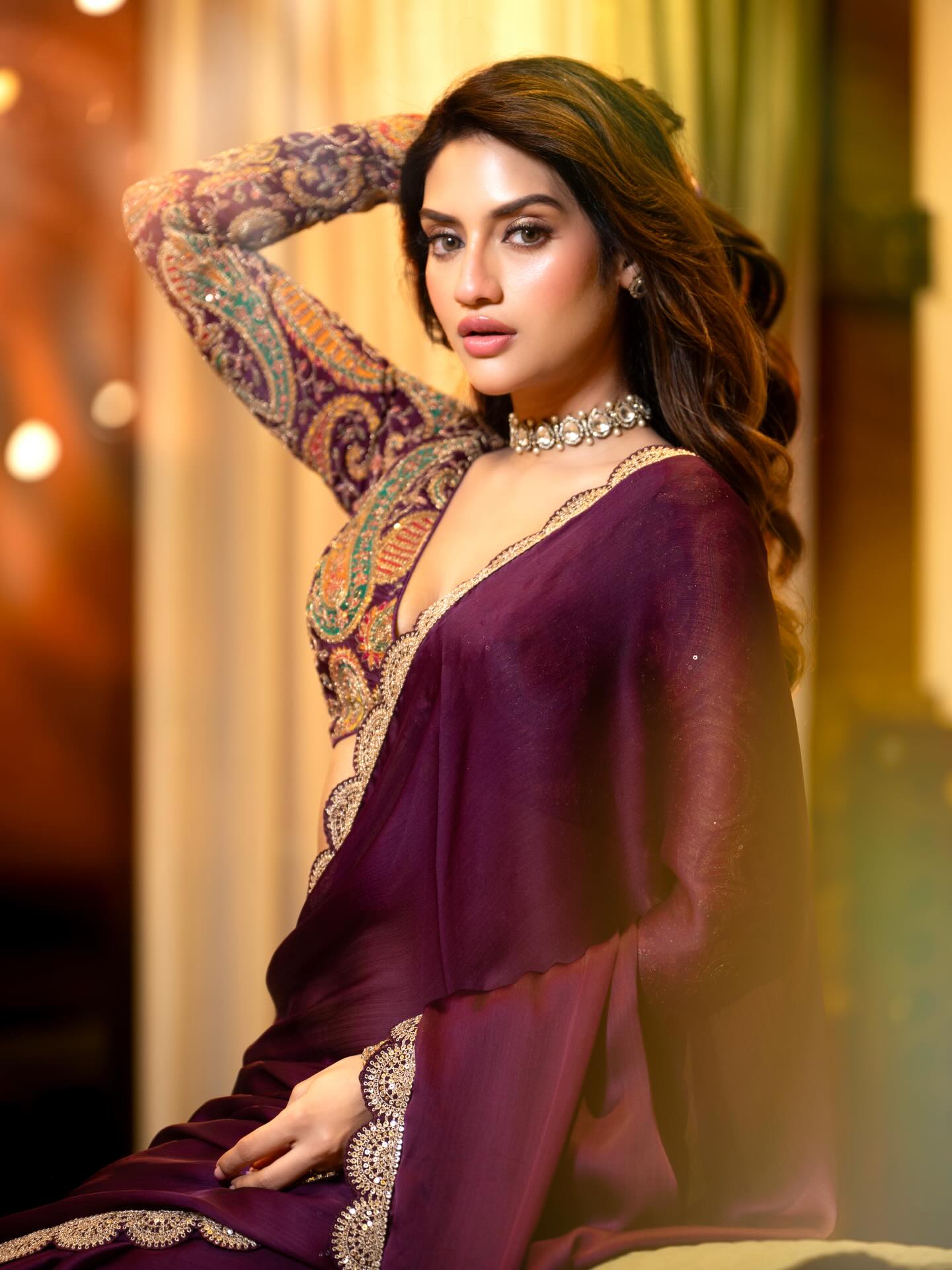 Nussrat Jahan Strikes Glamorous Saree Pose