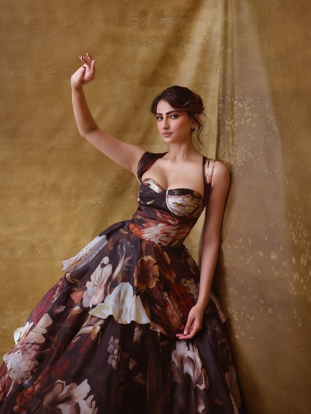 The Actress Poses With White Peonies Gracefully