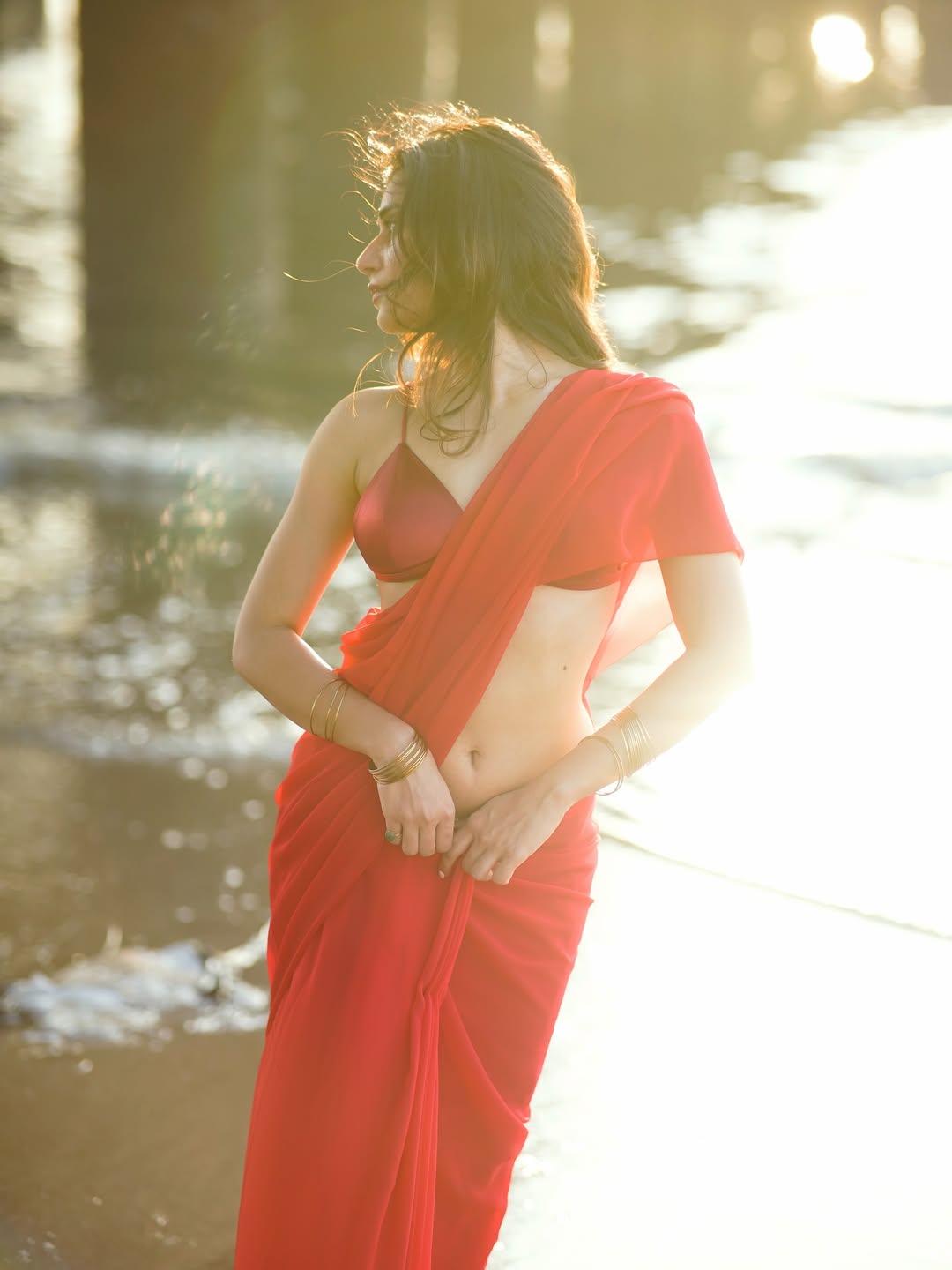 Prisha Singh Deep Navel Show In Red Outfit Style