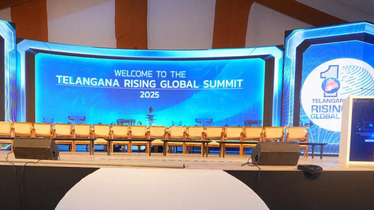 Revanth Reddy inaugurating Telangana Rising Global Summit 2025 at Future City