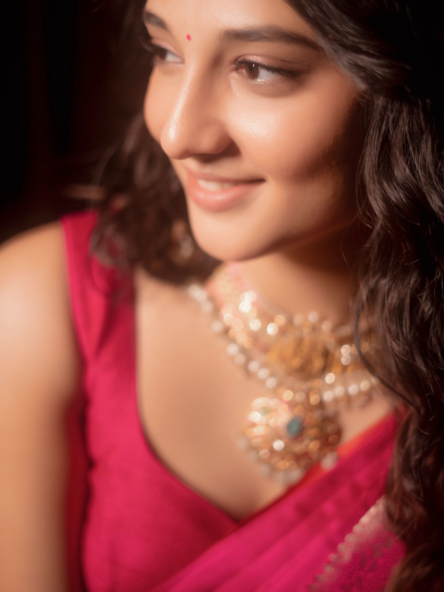 Pink Saree And Wavy Hair On Ritika Nayak