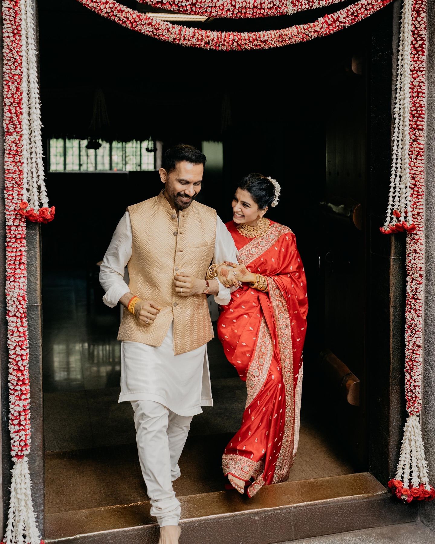 Samantha And Raj Walking Out After Temple Wedding