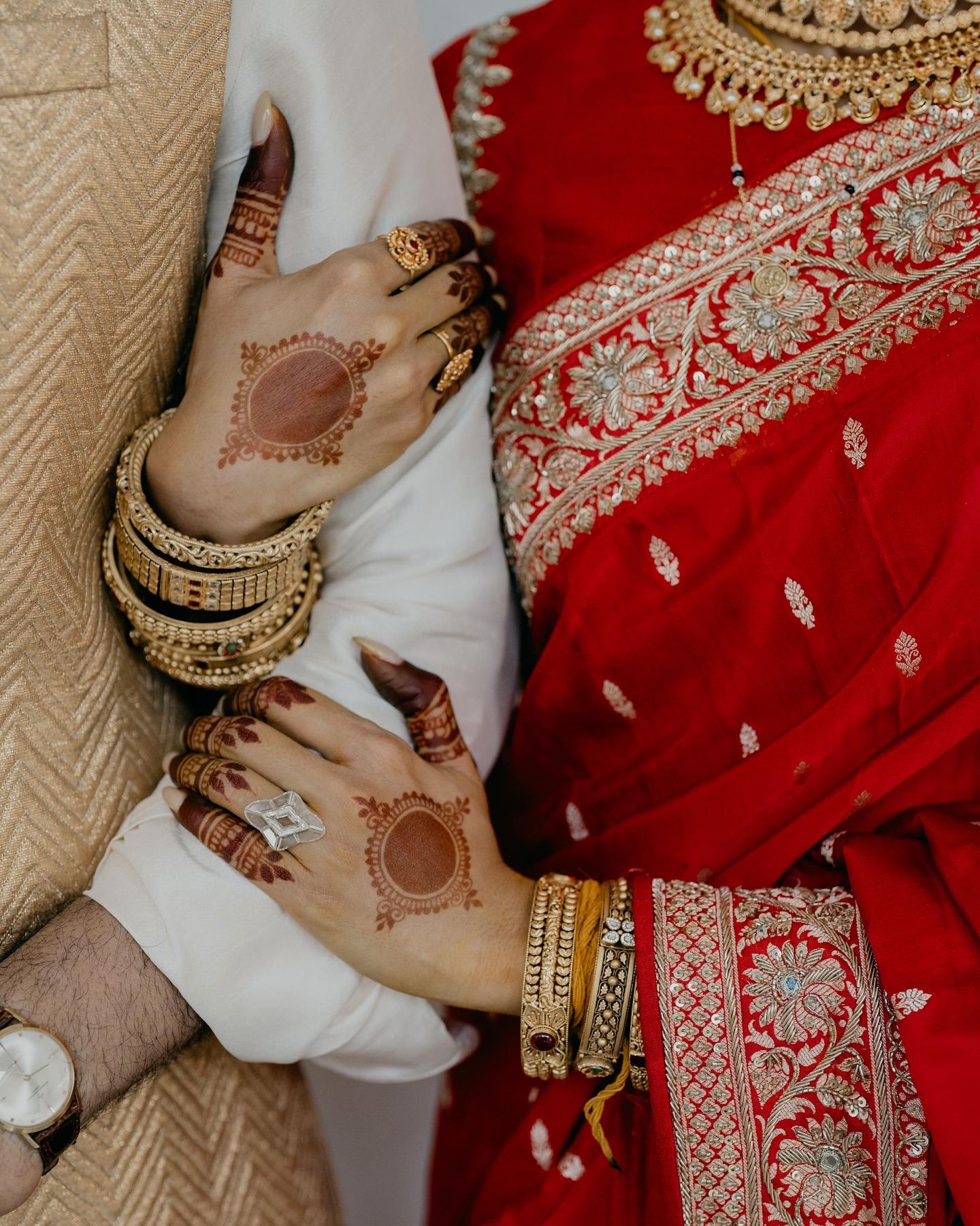 Samantha Holding Raj’s Arm In Red Saree Elegance