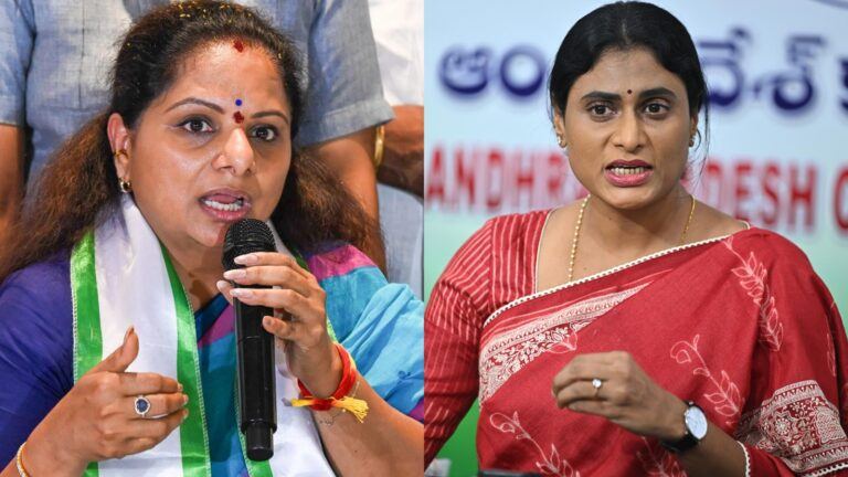 Sharmila and Kavitha representing contrasting political paths shaped by party ties and regional sentiment in Telugu states
