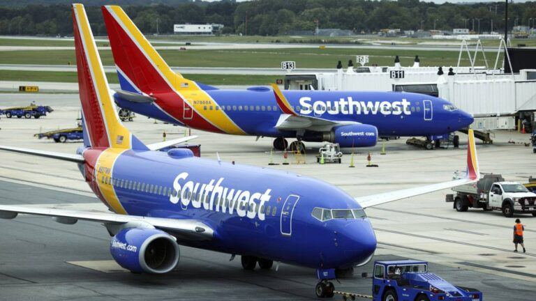 Southwest Airlines aircraft during delay
