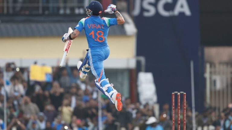 Virat Kohli celebrates ODI century