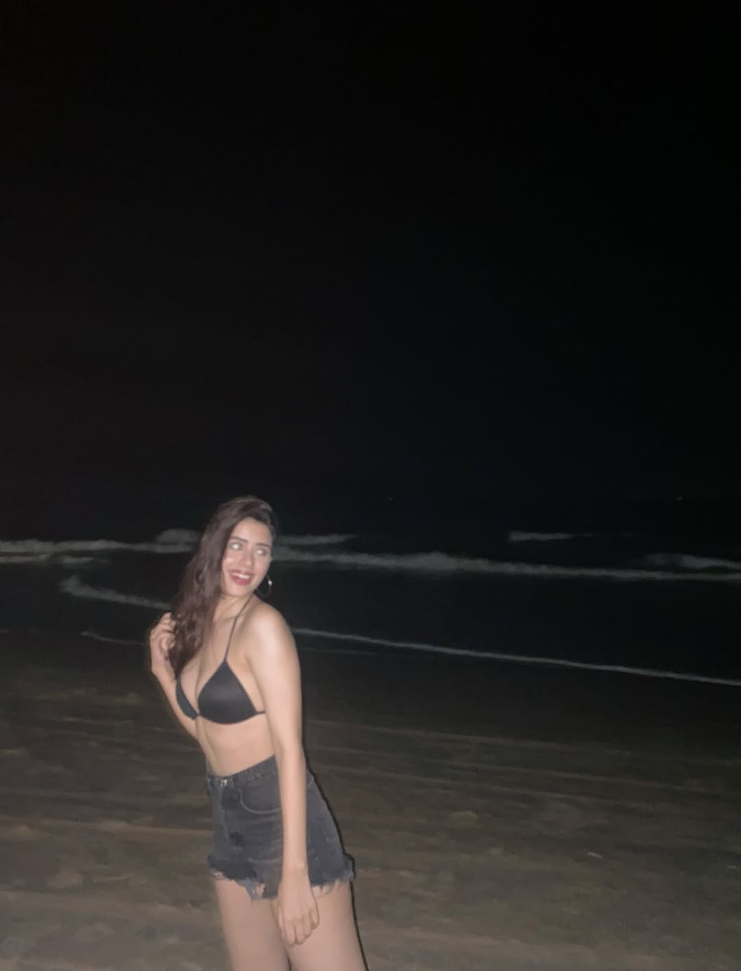 Aarti Chhikara Posing In A Black Bikini Top Night