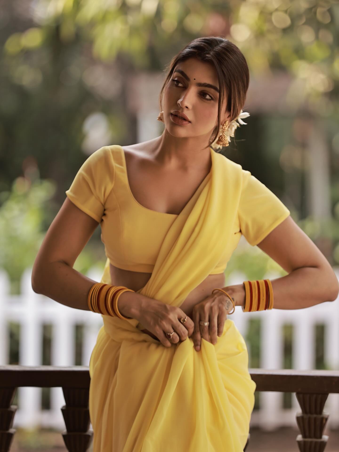 Akanksha Puri in elegant yellow saree look