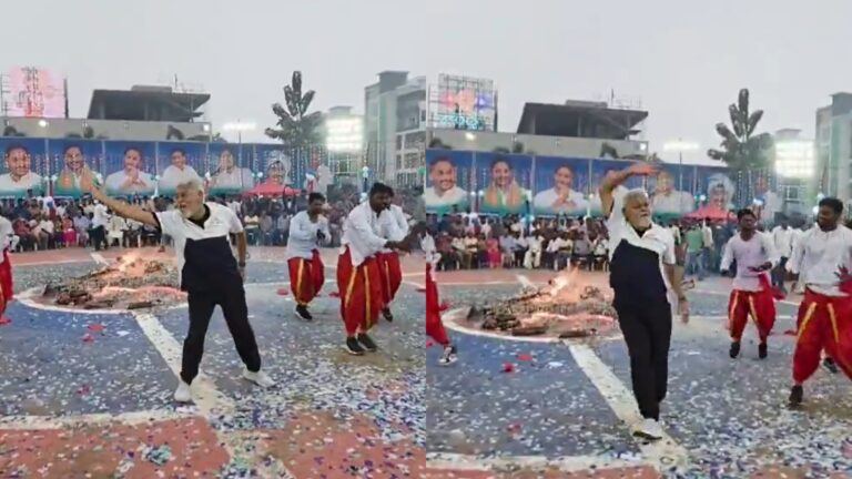 Ambati Rambabu dancing during Bhogi festival