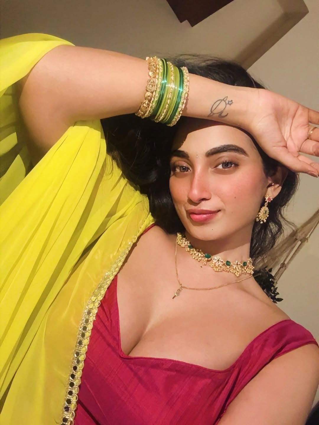 Aparna Reddy Posing In Bold Yellow Saree Today.