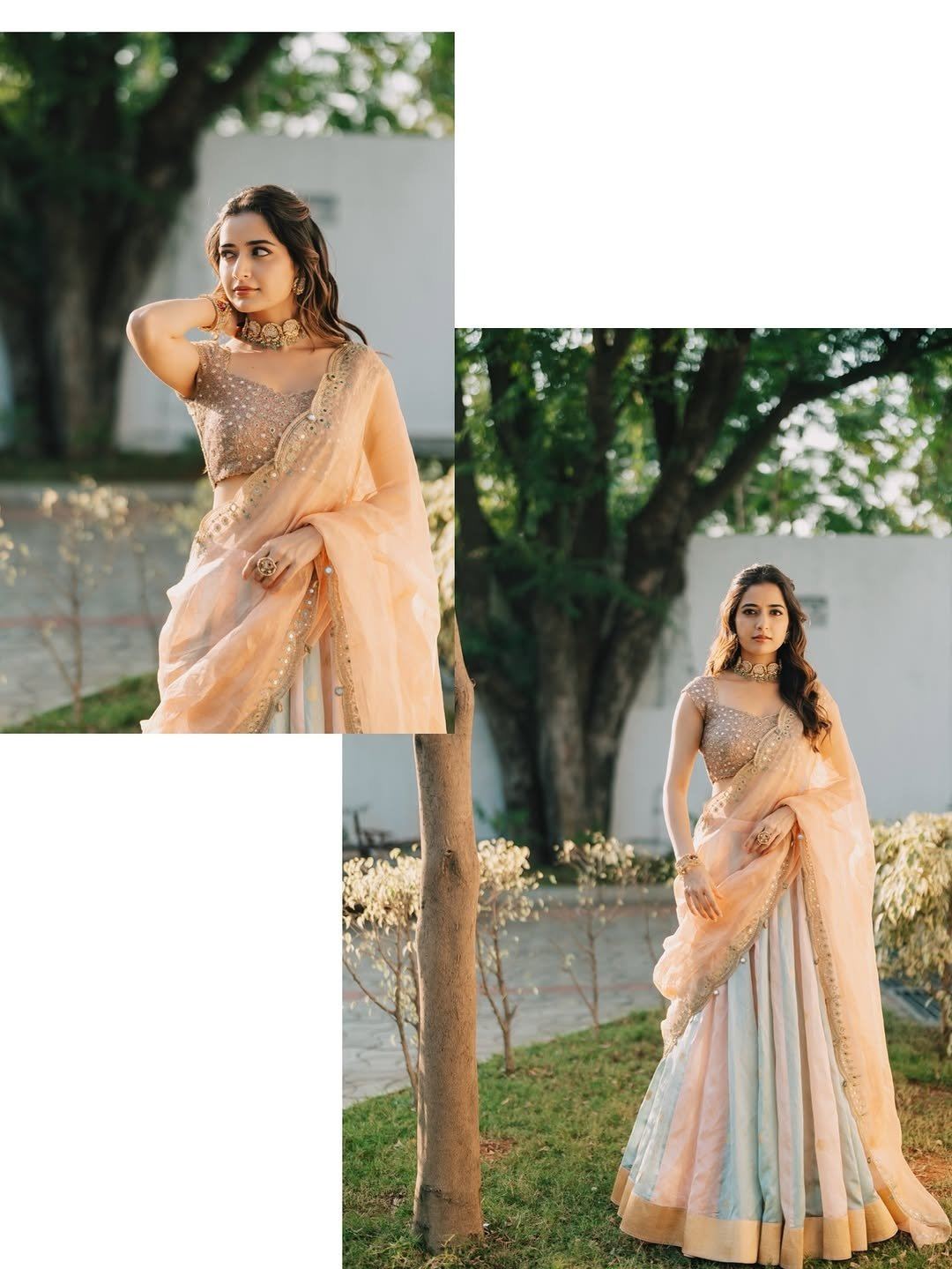 Ashika Ranganath Posing In Pastel Mirror Lehenga