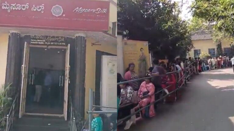 Crowds buying Mysuru silk sarees